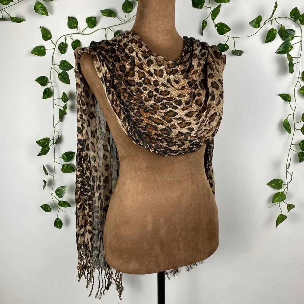 Leopard print scarf y2k indie sleaze fringe detailing shawl grunge indie sleaze